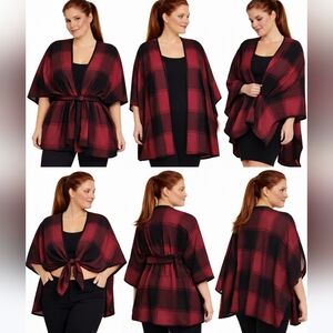 Wonderly Cape Check Plaid Blanket Topper Bolero Shrug Sweater Small + Plus Size